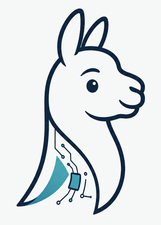 LamaBot logo, a minimal lama with a circuit motif